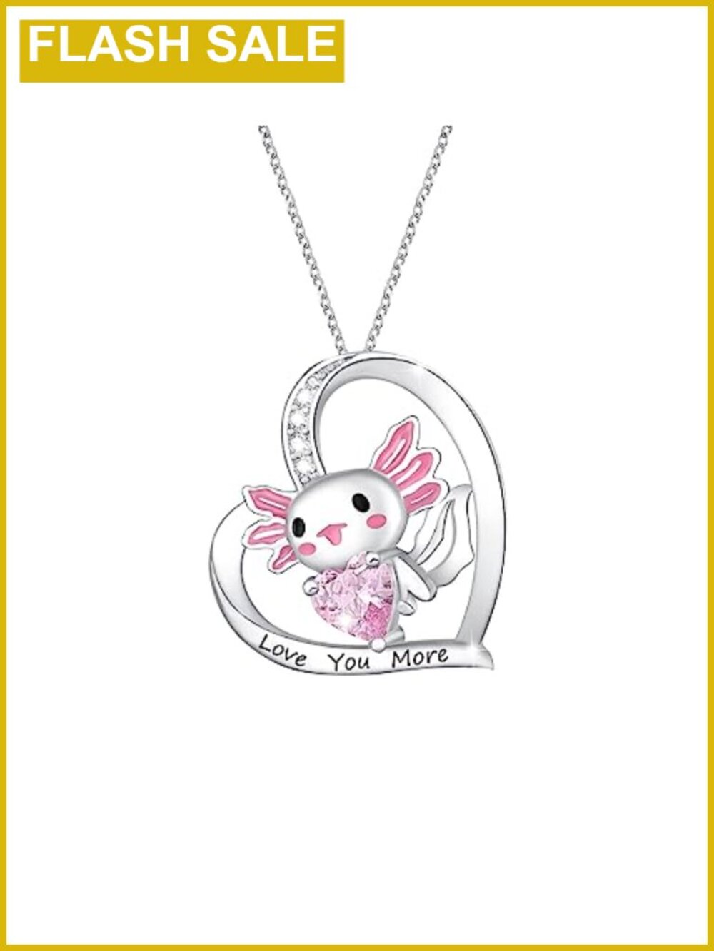 Axolotl Heart CZ Necklace Silver Plated Gift for Girls